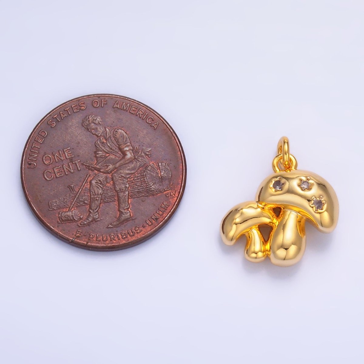 24K Gold plated CZ Double Mushroom 3D Multidimensional Charm in Gold & Silver | W884 - DLUXCA