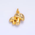 24K Gold plated CZ Double Mushroom 3D Multidimensional Charm in Gold & Silver | W884 - DLUXCA