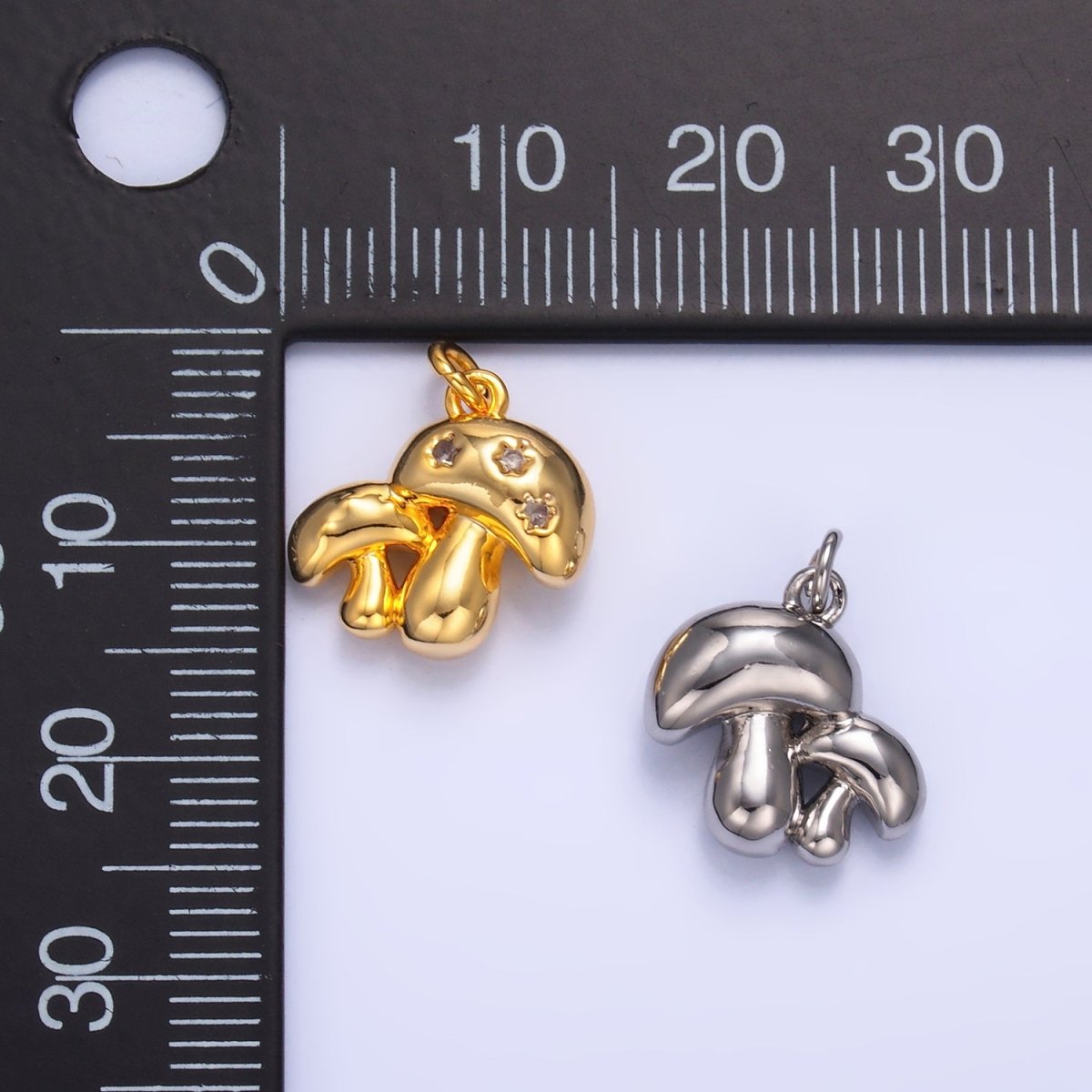 24K Gold plated CZ Double Mushroom 3D Multidimensional Charm in Gold & Silver | W884 - DLUXCA
