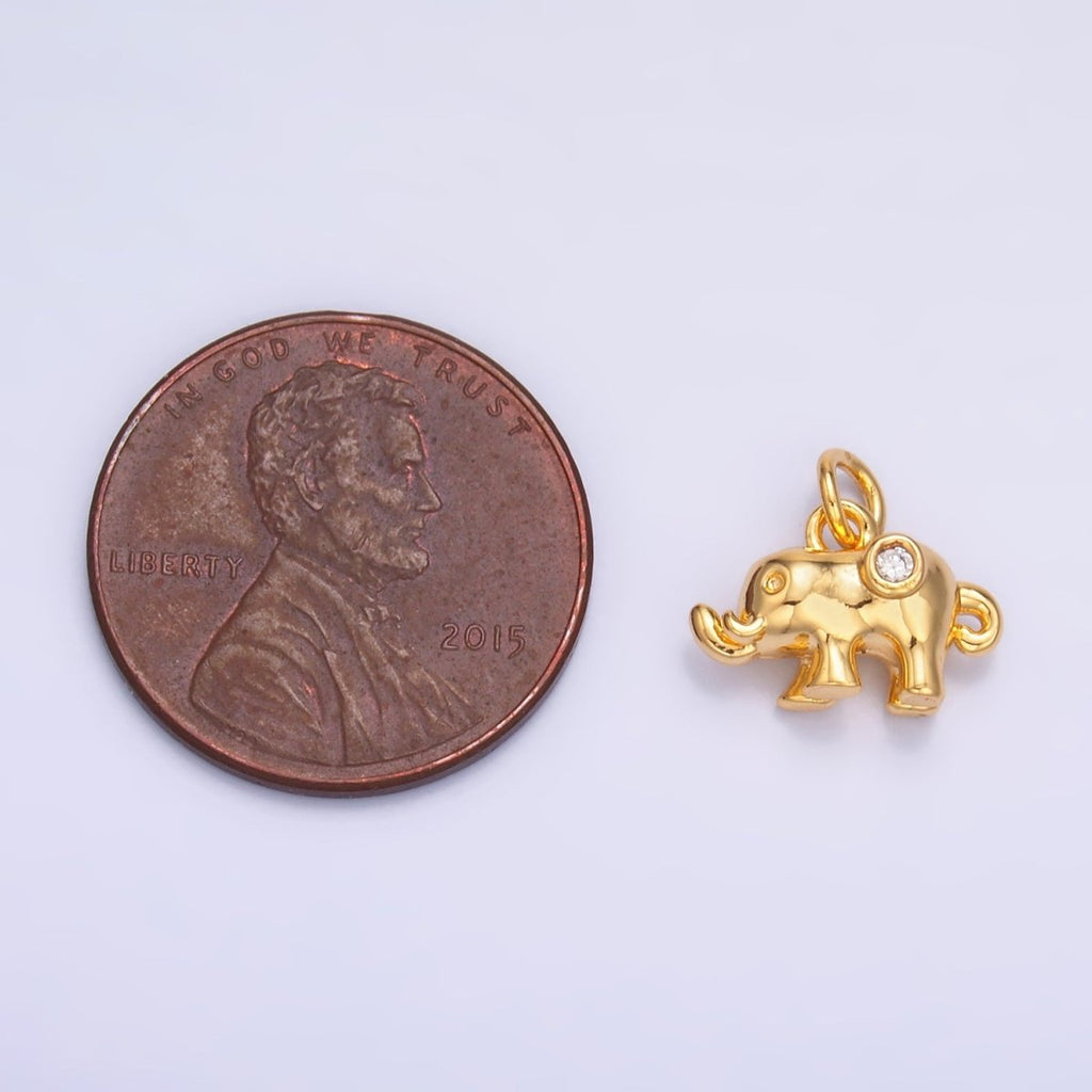 24K Gold plated CZ Elephant Animal 3D Multidimensional Charm in Gold & Silver | W400 - DLUXCA