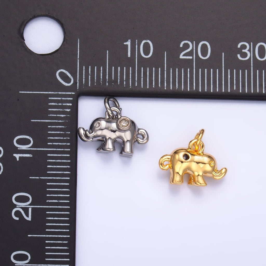 24K Gold plated CZ Elephant Animal 3D Multidimensional Charm in Gold & Silver | W400 - DLUXCA
