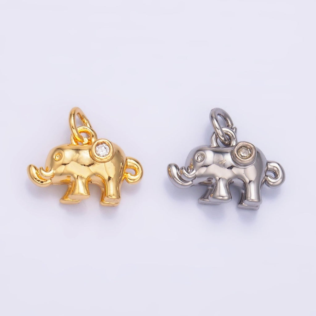 24K Gold plated CZ Elephant Animal 3D Multidimensional Charm in Gold & Silver | W400 - DLUXCA