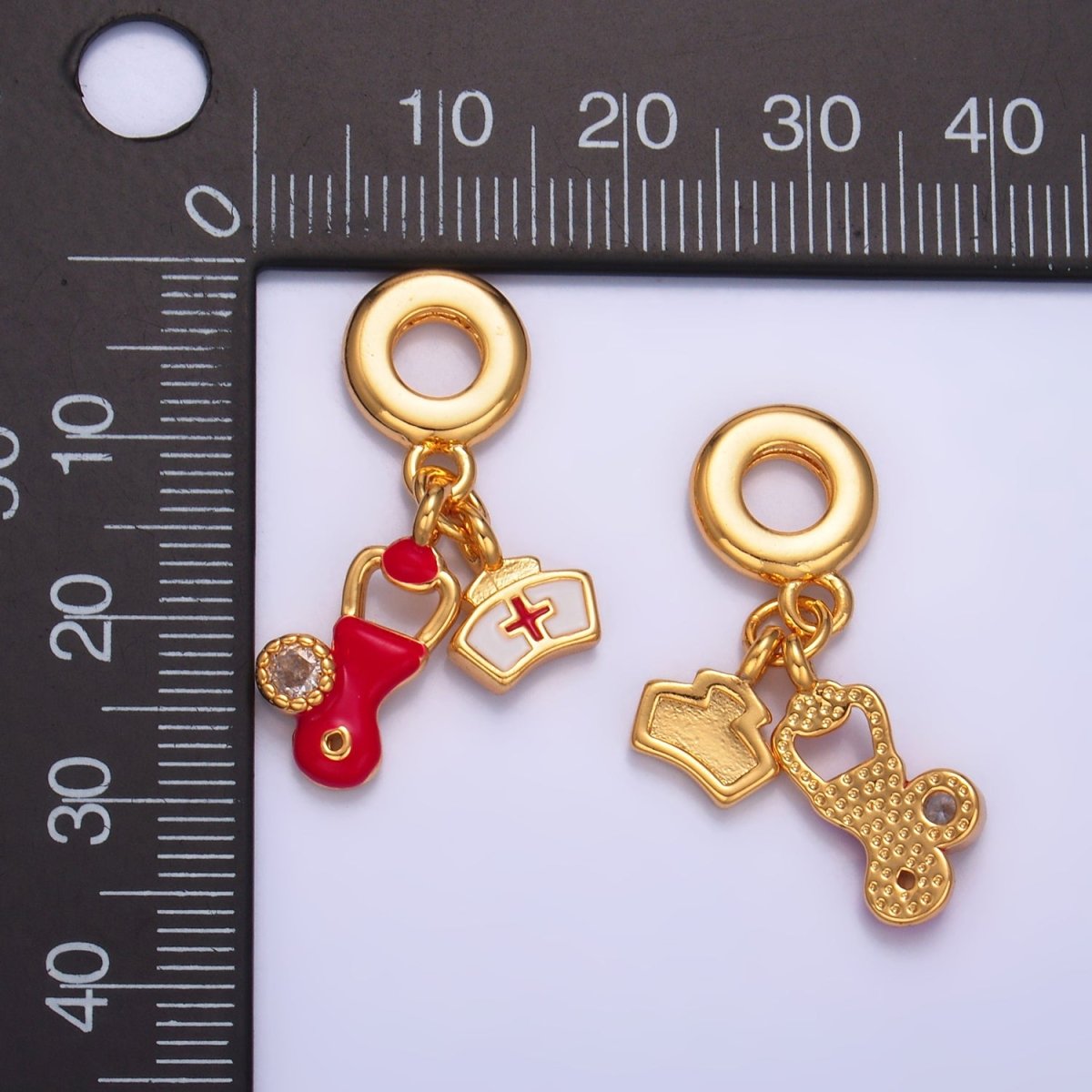 24K Gold plated CZ Enamel Nurse Doctor Stethoscope Rhondelle Drop Pendant | W331 - DLUXCA
