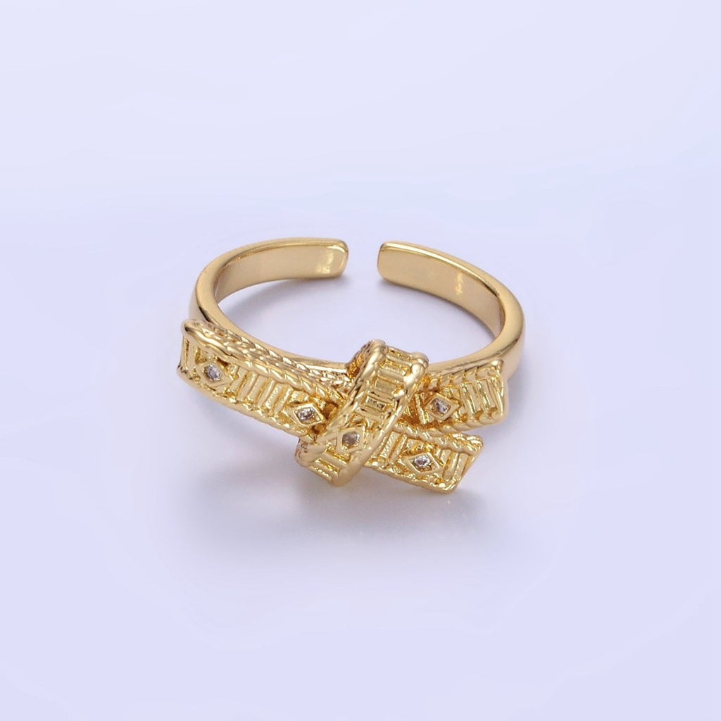 24K Gold plated CZ Evil Eye Ribbed Tied Band Ring in Gold & Silver | R178 R179