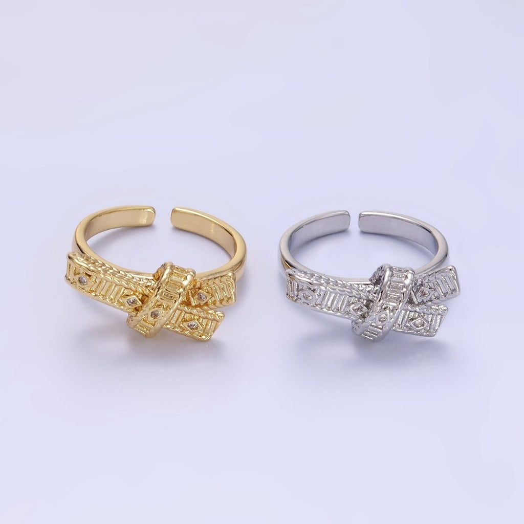 24K Gold plated CZ Evil Eye Ribbed Tied Band Ring in Gold & Silver | R178 R179