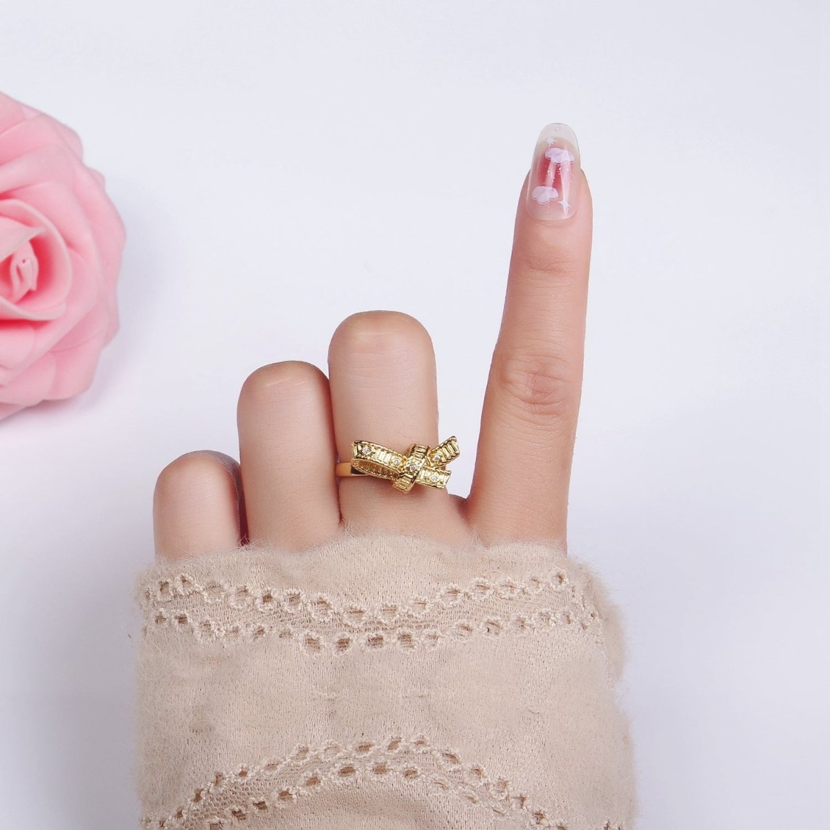 24K Gold plated CZ Evil Eye Ribbed Tied Band Ring in Gold & Silver | R178 R179