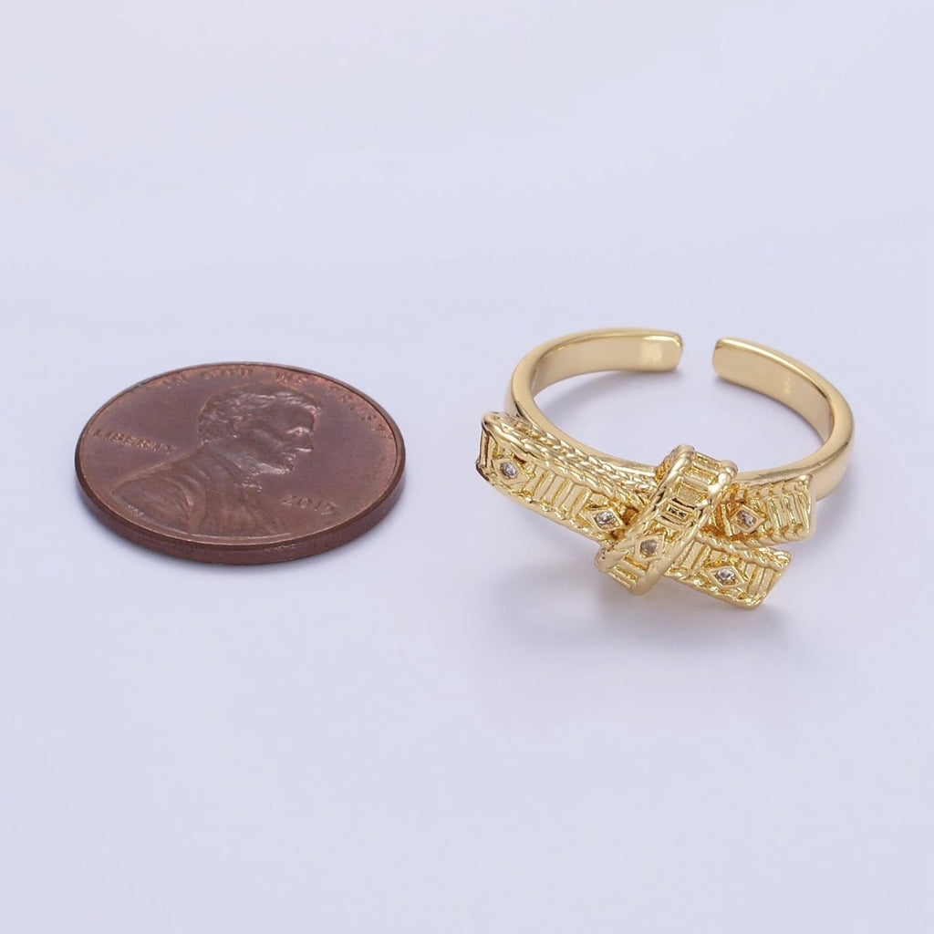 24K Gold plated CZ Evil Eye Ribbed Tied Band Ring in Gold & Silver | R178 R179
