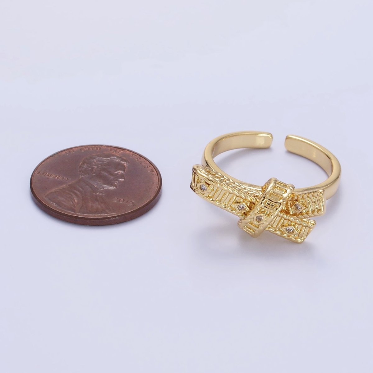 24K Gold plated CZ Evil Eye Ribbed Tied Band Ring in Gold & Silver | R178 R179