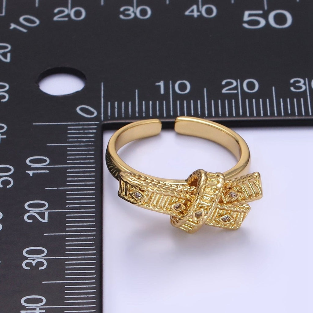24K Gold plated CZ Evil Eye Ribbed Tied Band Ring in Gold & Silver | R178 R179