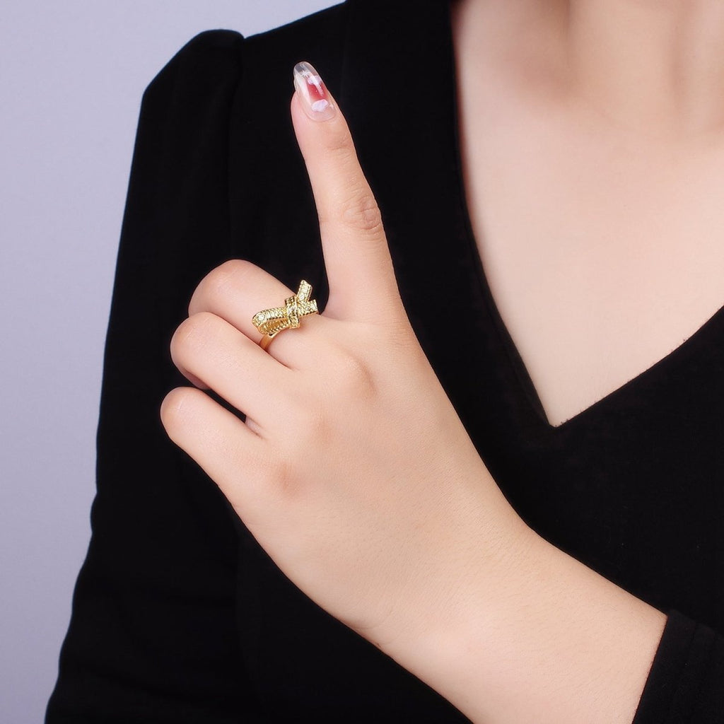 24K Gold plated CZ Evil Eye Ribbed Tied Band Ring in Gold & Silver | R178 R179