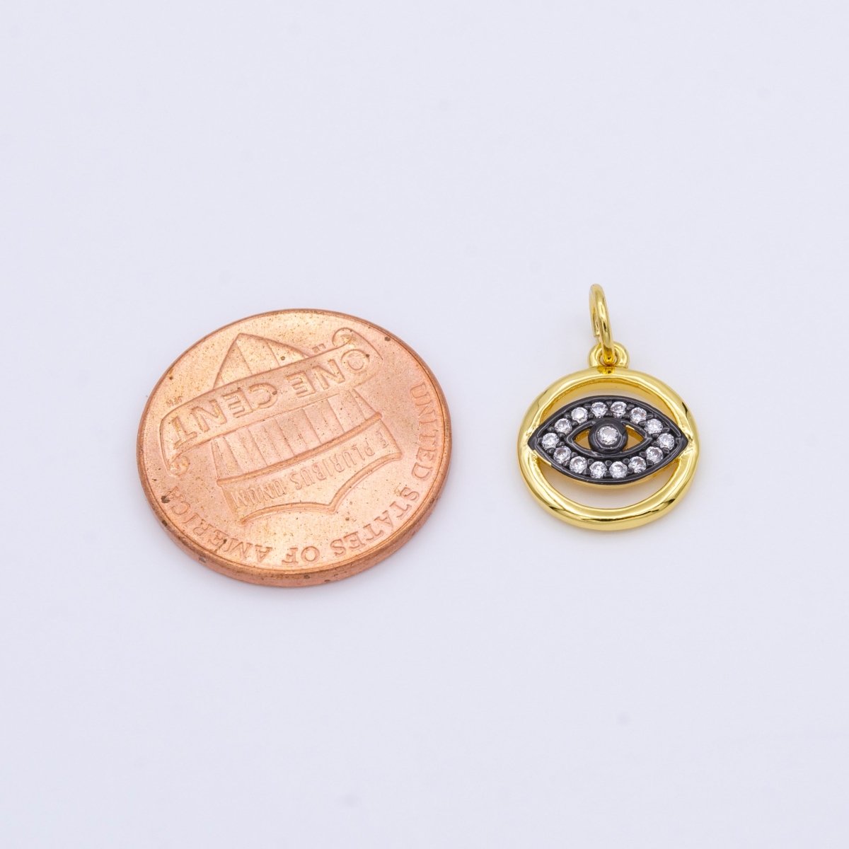 24K Gold plated CZ Evil Eye Round Charm | AC952 - DLUXCA