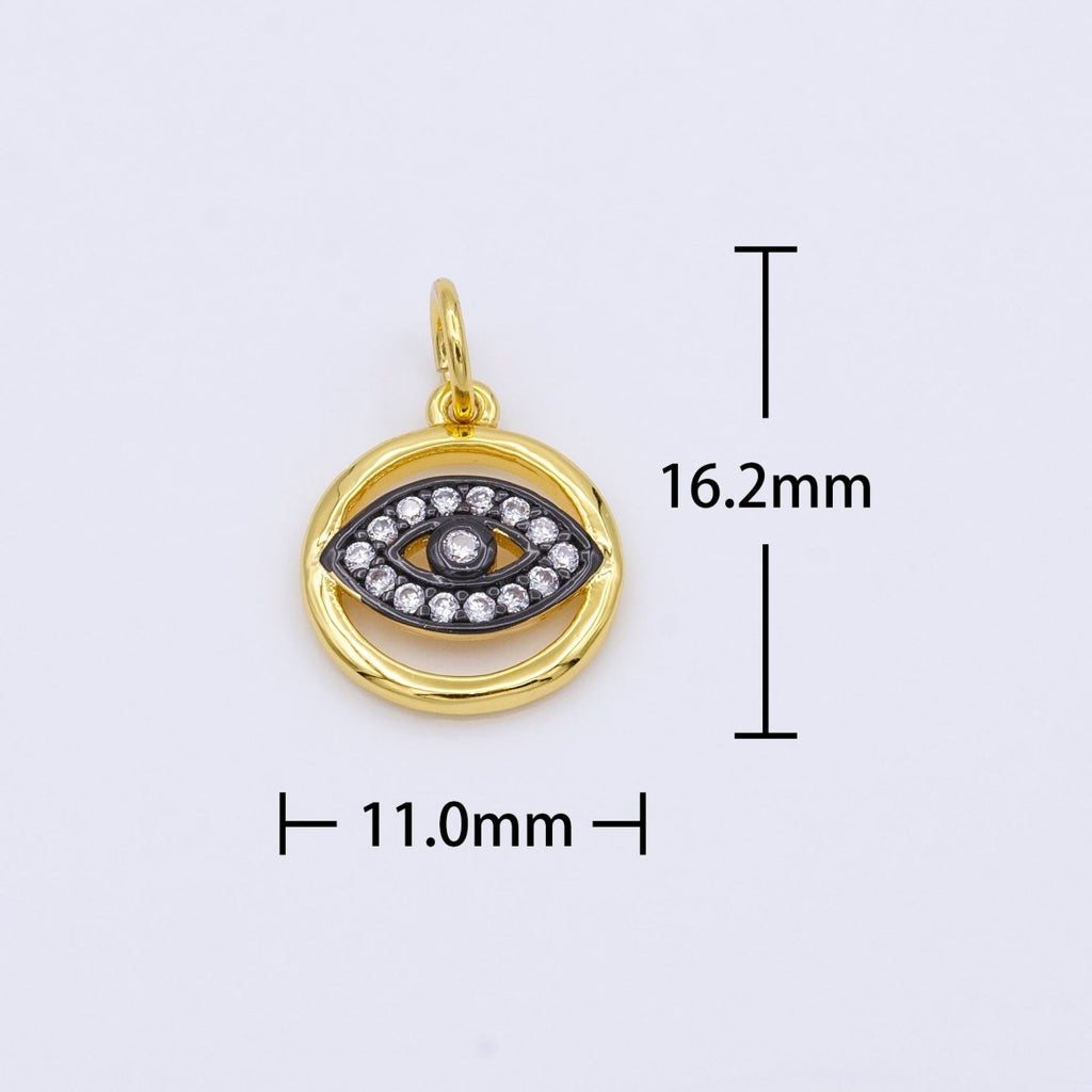 24K Gold plated CZ Evil Eye Round Charm | AC952 - DLUXCA