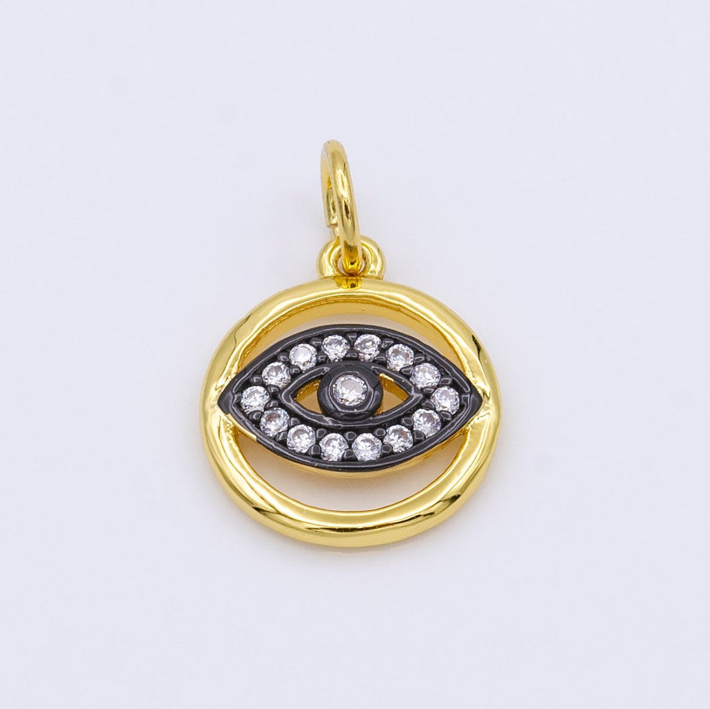 24K Gold plated CZ Evil Eye Round Charm | AC952 - DLUXCA