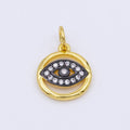 24K Gold plated CZ Evil Eye Round Charm | AC952 - DLUXCA