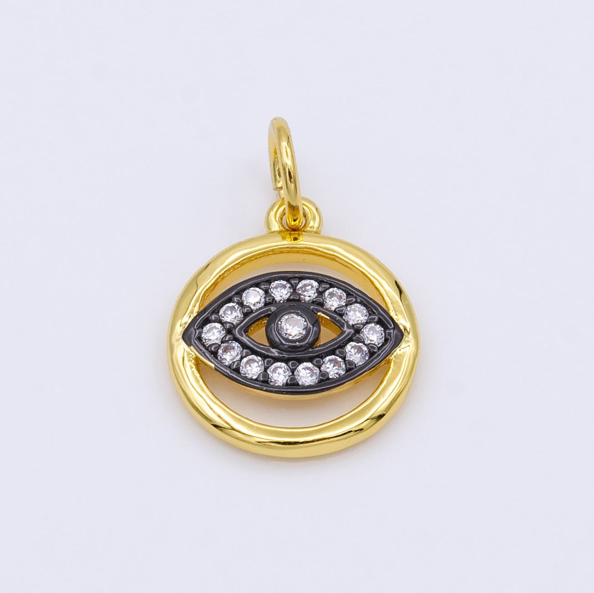 24K Gold plated CZ Evil Eye Round Charm | AC952 - DLUXCA