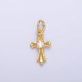 24K Gold plated CZ Fleur Cross Religious Charm in Gold & Silver | N002 