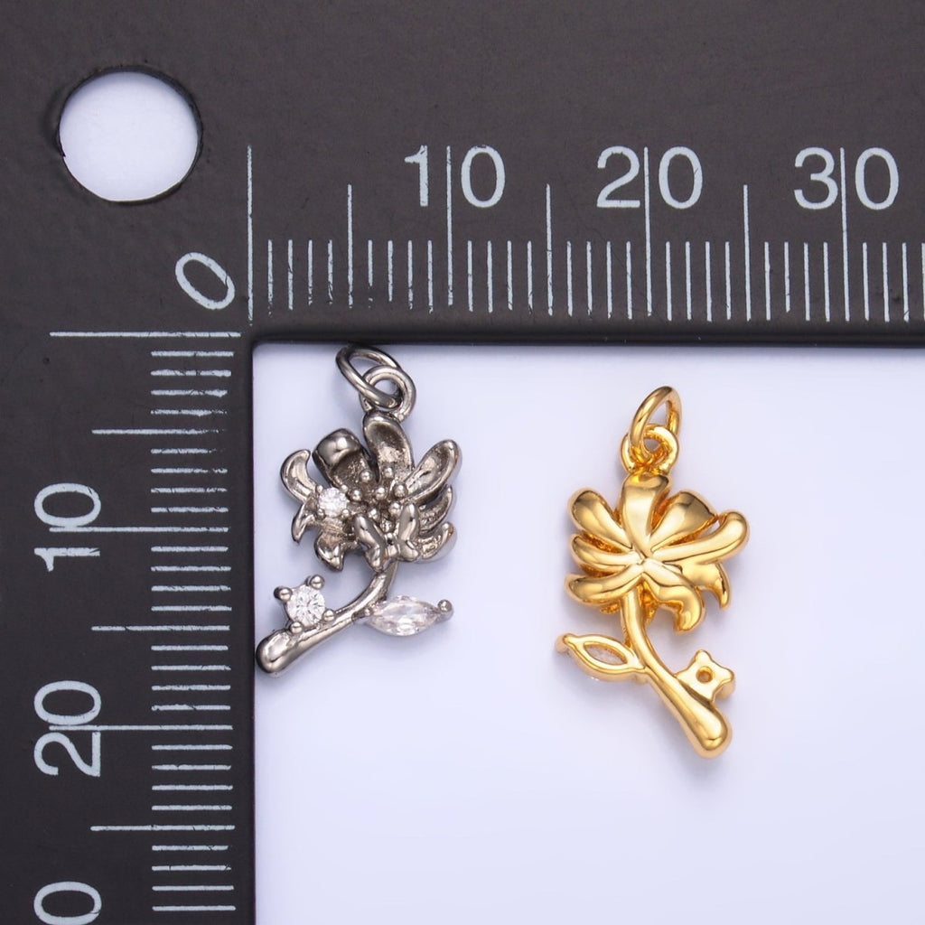 24K Gold plated CZ Flower 3D Multidimensional Charm in Gold & Silver | W793 