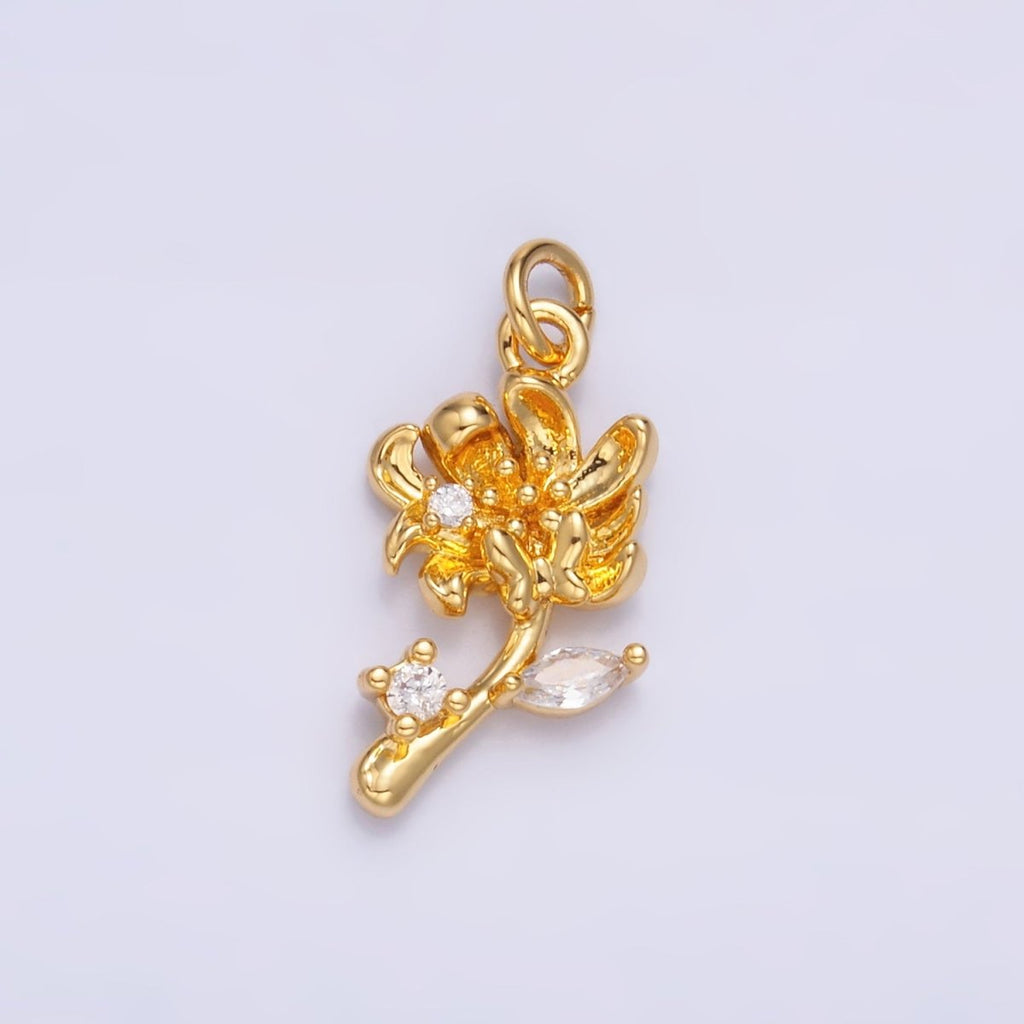 24K Gold plated CZ Flower 3D Multidimensional Charm in Gold & Silver | W793 