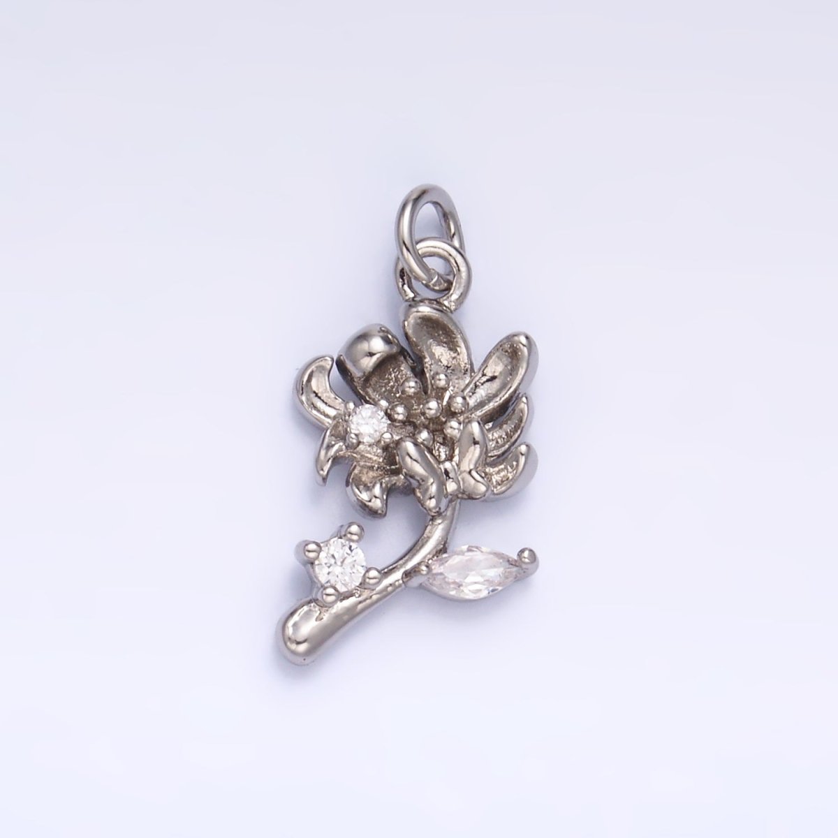 24K Gold plated CZ Flower 3D Multidimensional Charm in Gold & Silver | W793 