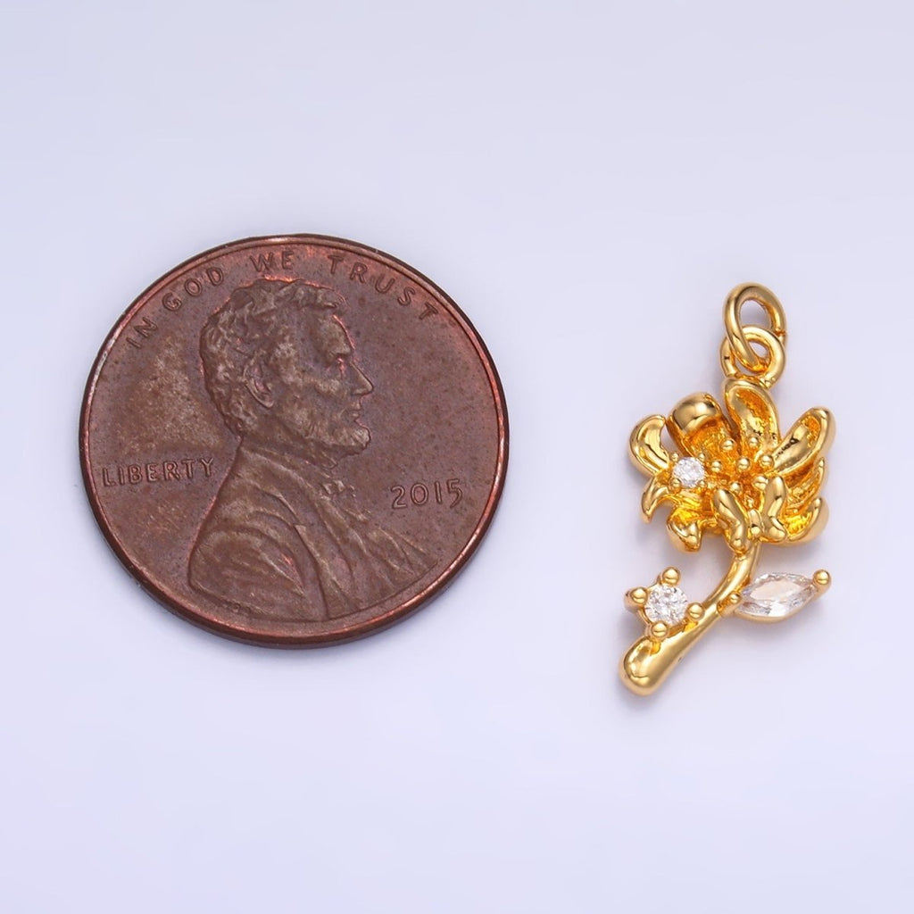 24K Gold plated CZ Flower 3D Multidimensional Charm in Gold & Silver | W793 