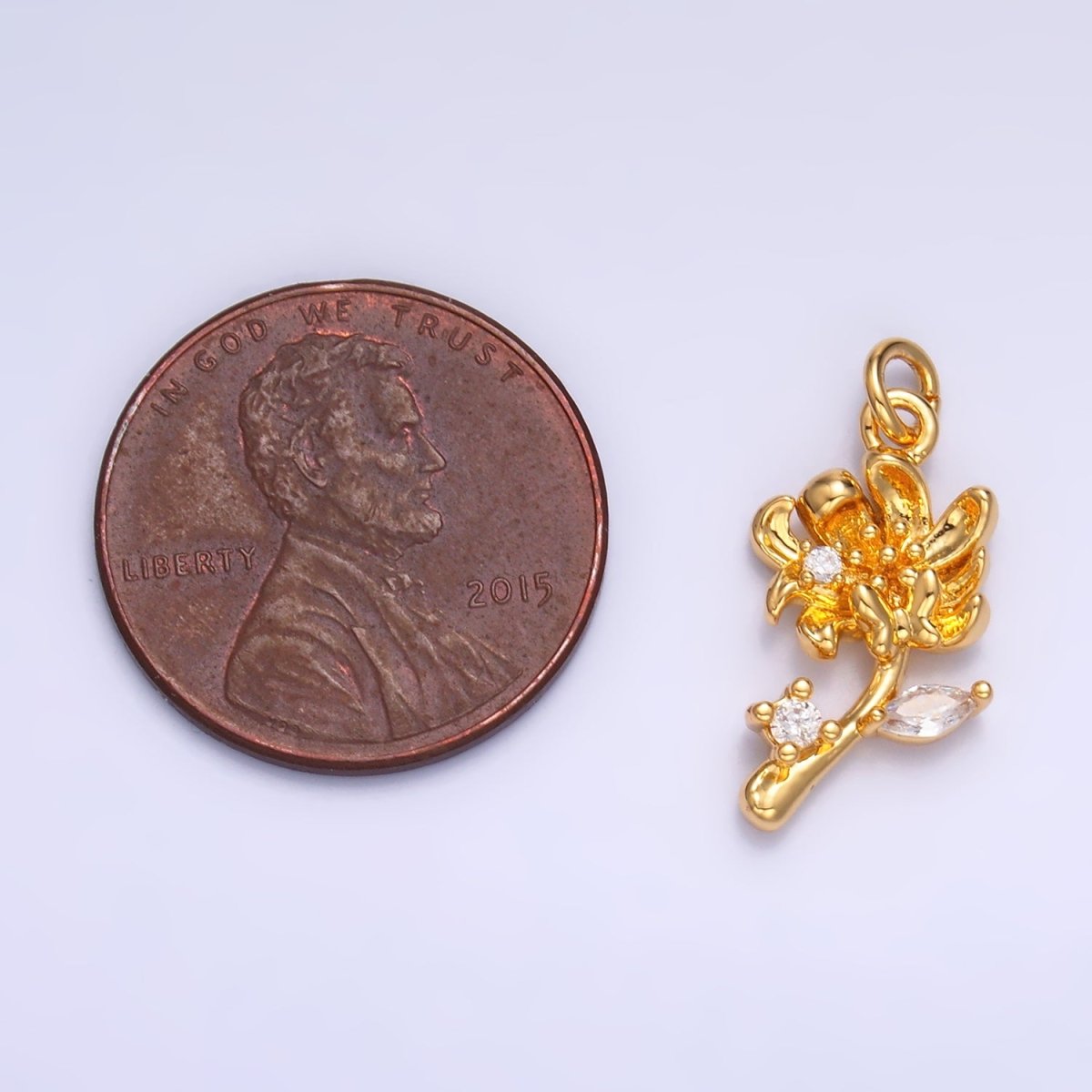 24K Gold plated CZ Flower 3D Multidimensional Charm in Gold & Silver | W793 