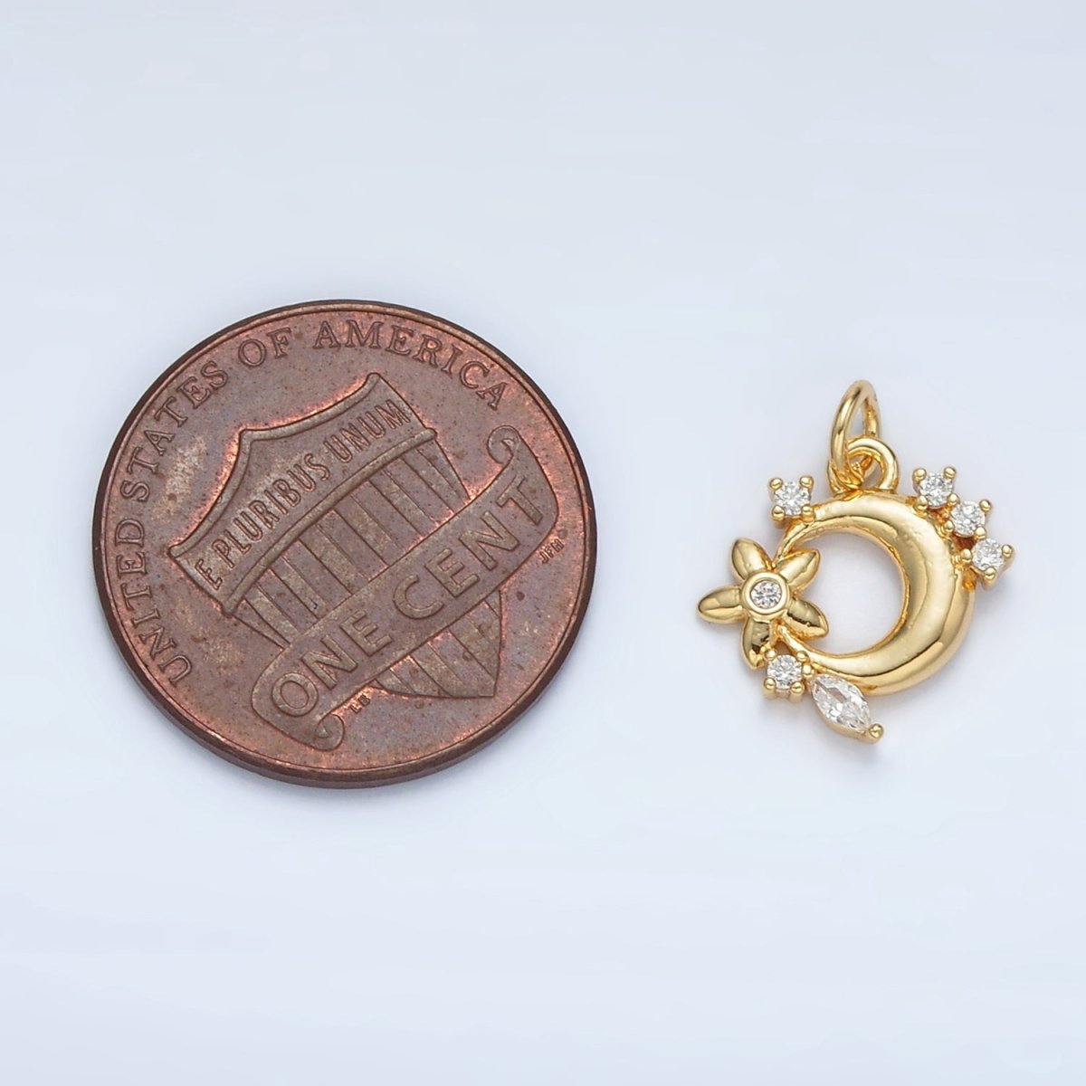 24K Gold plated CZ Flower and Cresent Moon Celestial Charm | AC - 111 - DLUXCA