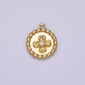 24K Gold plated CZ Flower Braided Round Coin Charm | AC1429 - DLUXCA