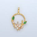 24K Gold plated CZ Flower Open Round Quilted Bezel Pendant | AA128 - DLUXCA
