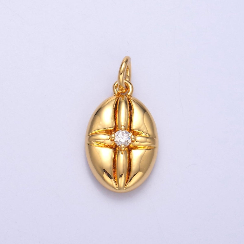 24K Gold plated CZ Flower Oval Charm in Gold & Silver | N074 