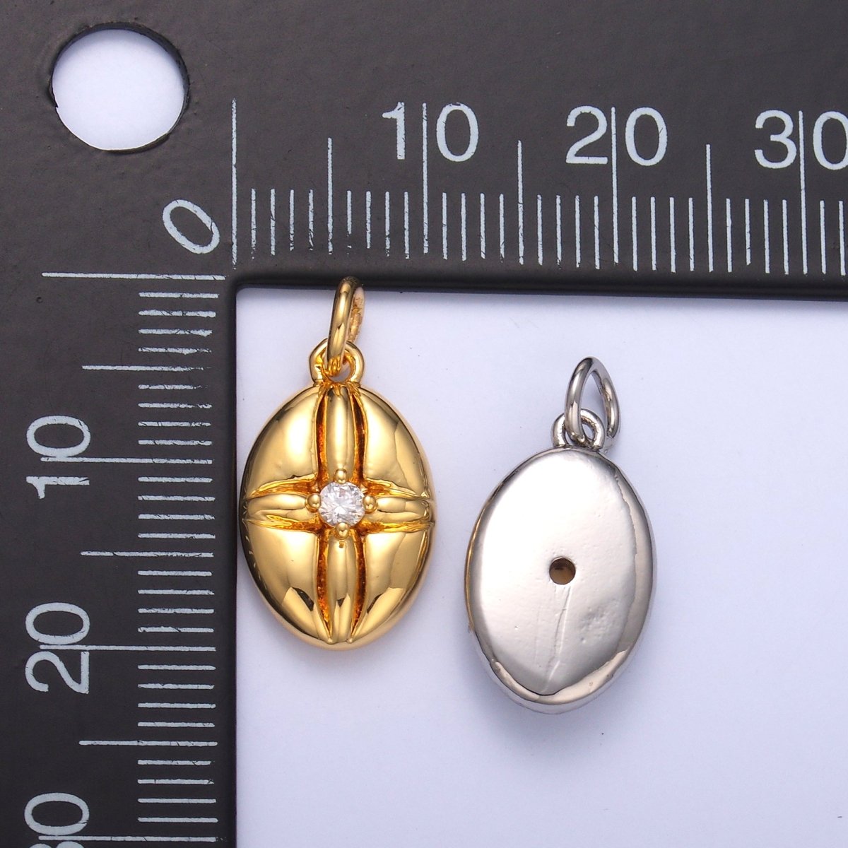 24K Gold plated CZ Flower Oval Charm in Gold & Silver | N074 