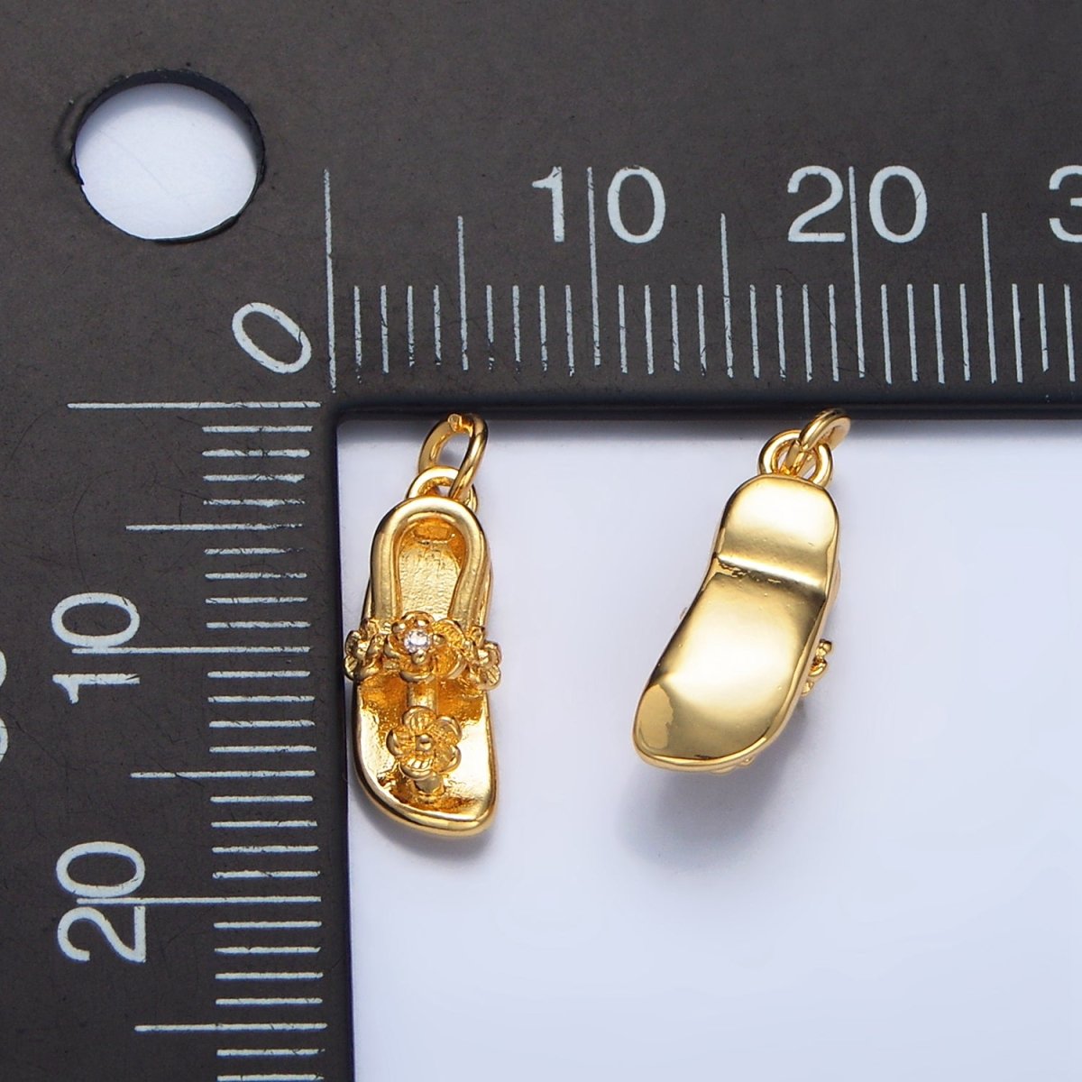 24K Gold plated CZ Flower Slipper Flip Flops Multidimensional Fashion Charm | W024 - DLUXCA