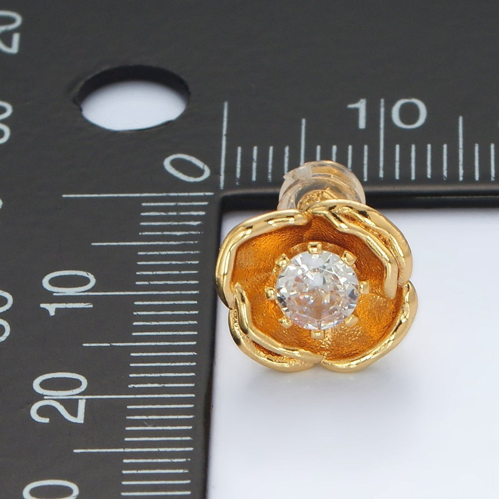 24K Gold plated CZ Flower Stud Earrings | AD - 626 - DLUXCA