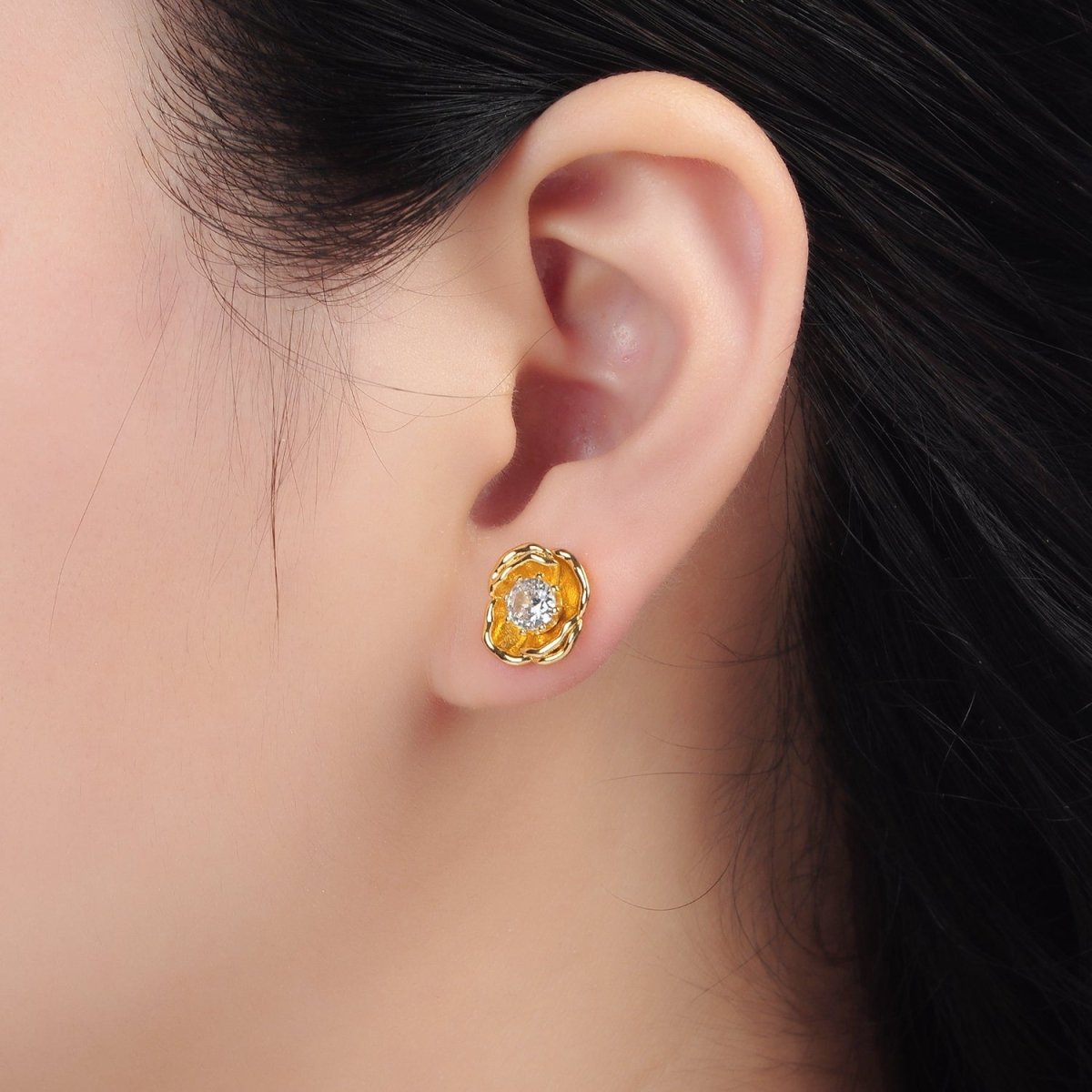 24K Gold plated CZ Flower Stud Earrings | AD - 626 - DLUXCA