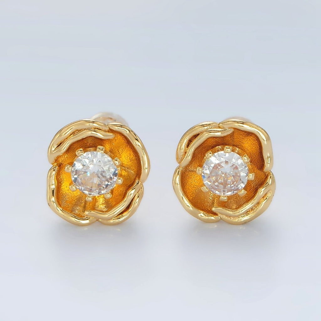 24K Gold plated CZ Flower Stud Earrings | AD - 626 - DLUXCA
