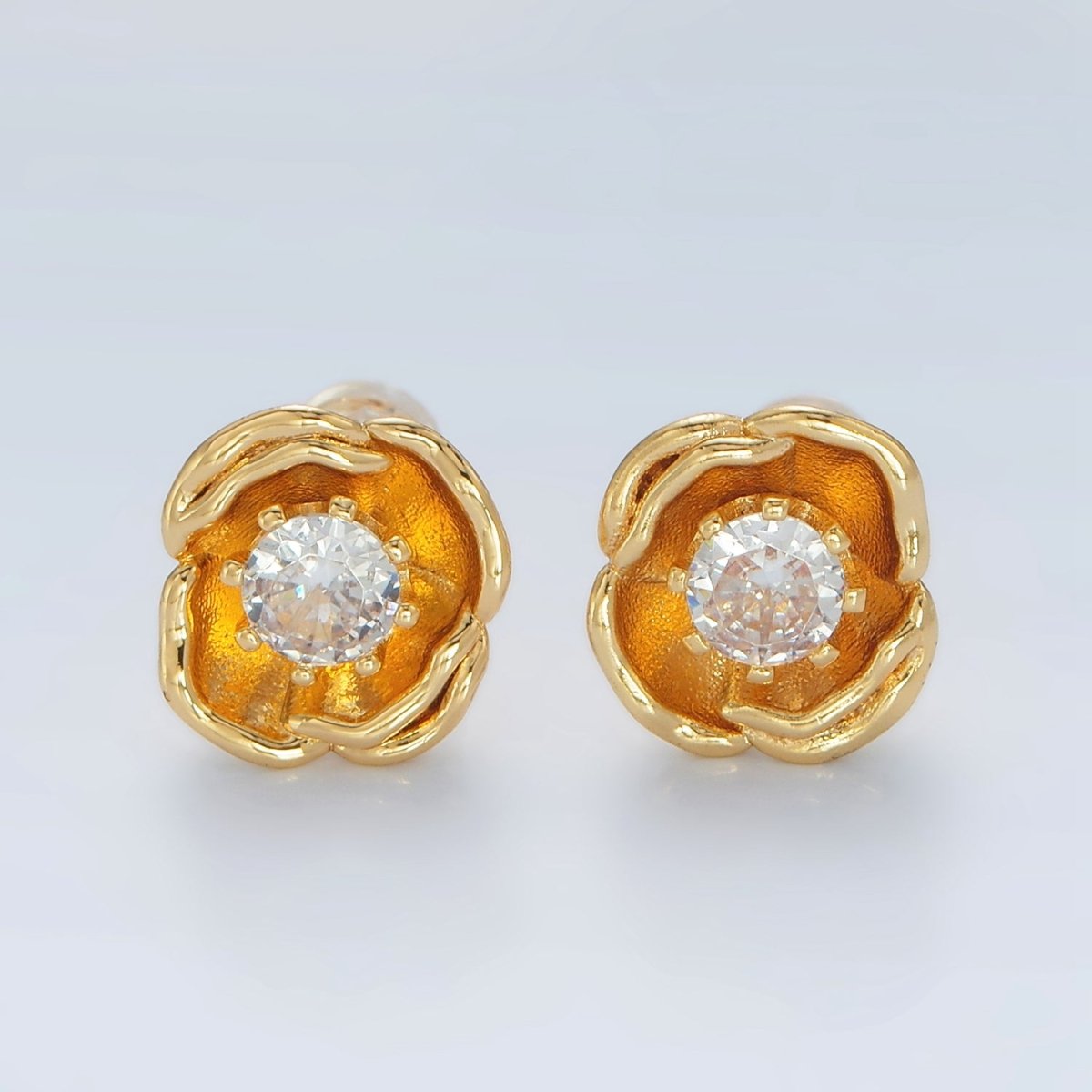 24K Gold plated CZ Flower Stud Earrings | AD - 626 - DLUXCA