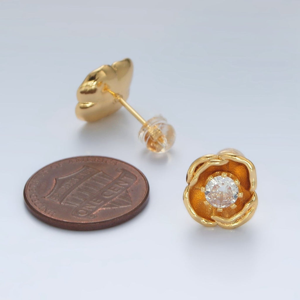 24K Gold plated CZ Flower Stud Earrings | AD - 626 - DLUXCA