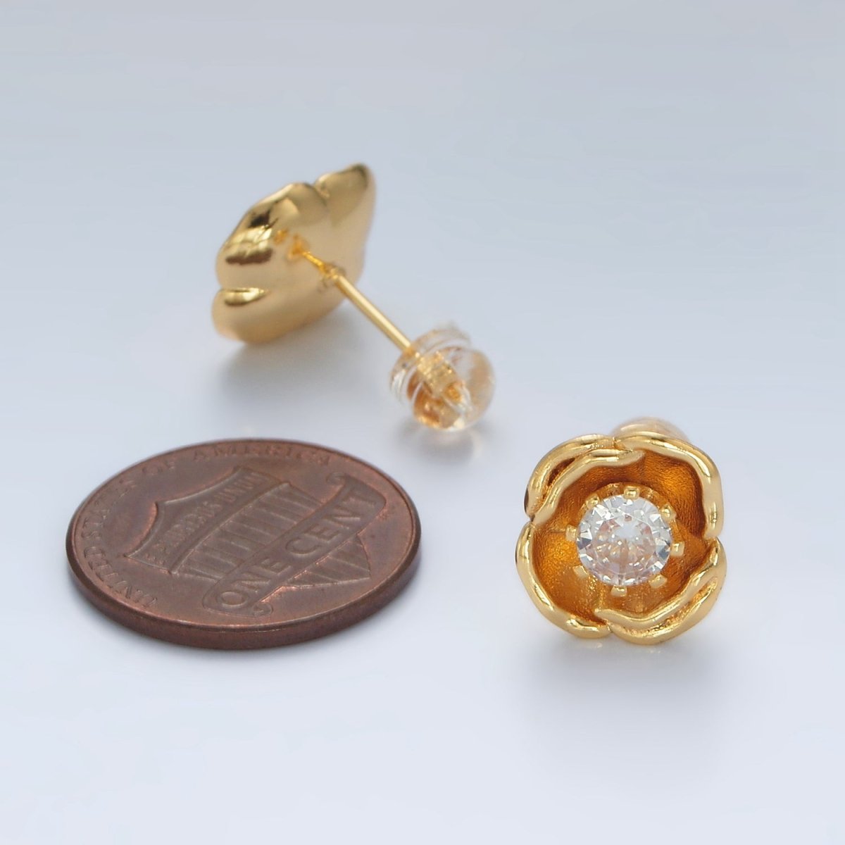 24K Gold plated CZ Flower Stud Earrings | AD - 626 - DLUXCA
