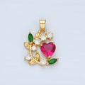 24K Gold plated CZ Fuchsia Heart Vine Flower Pendant | AA879 - DLUXCA