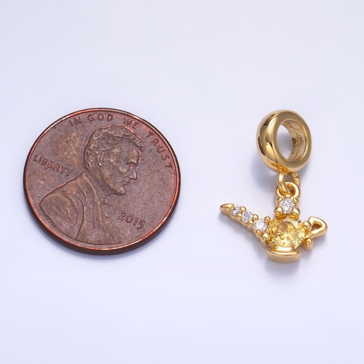 24K Gold plated CZ Genie Bottle Lamp Rhondelle Drop Pendant | W408 - DLUXCA