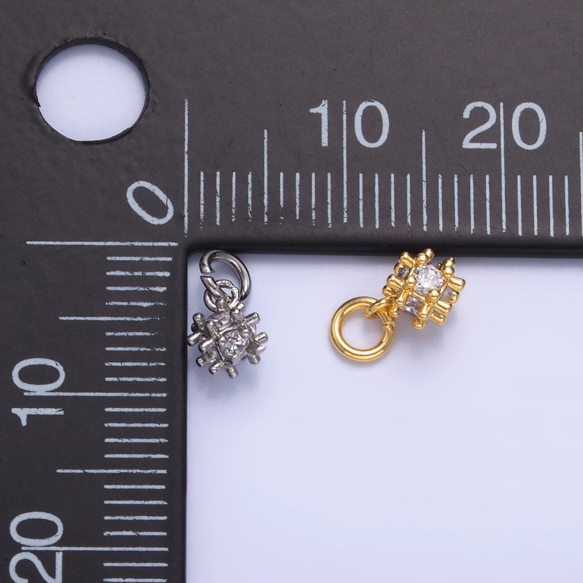 24K Gold plated CZ Geometric Bar Square Mini Charm in Gold & Silver | W887 
