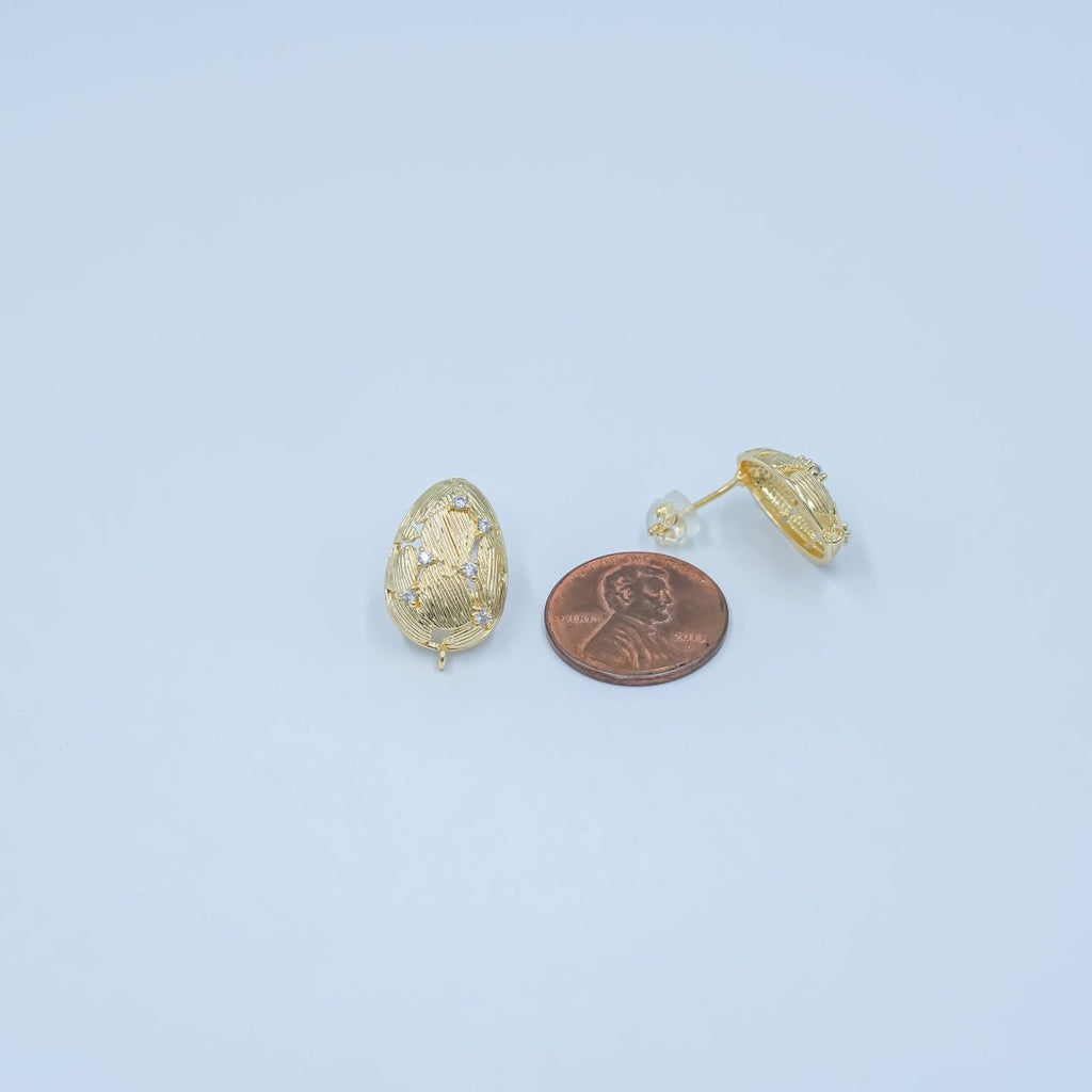 24K Gold plated CZ Geometric Lined Teardrop Drop Stud Earring Findings | Z1129 - DLUXCA