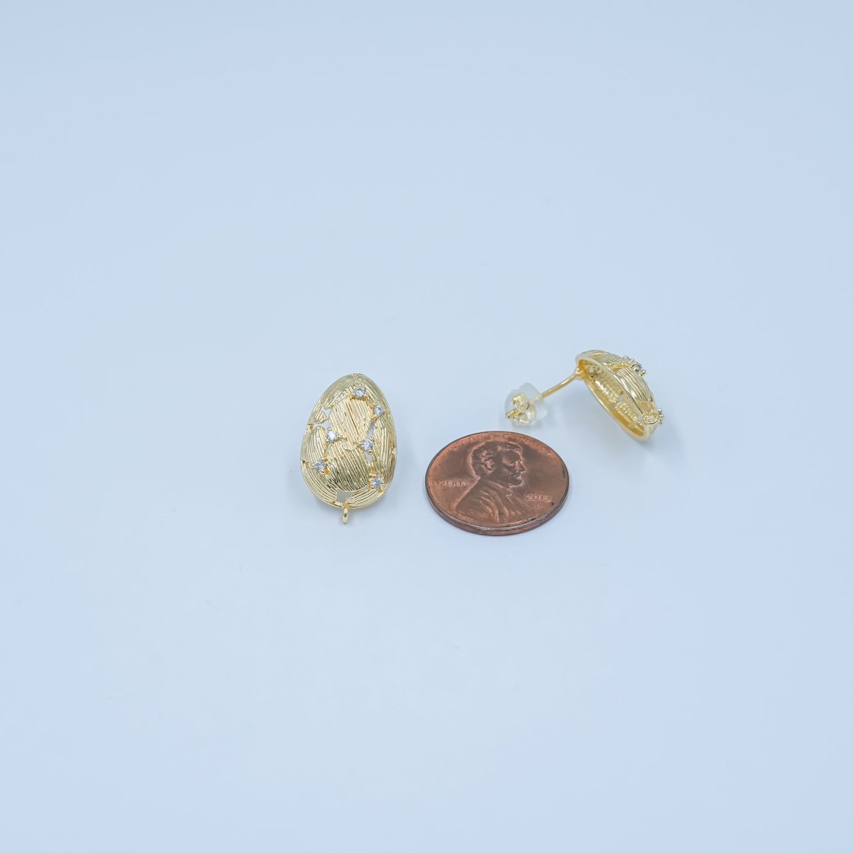 24K Gold plated CZ Geometric Lined Teardrop Drop Stud Earring Findings | Z1129 - DLUXCA