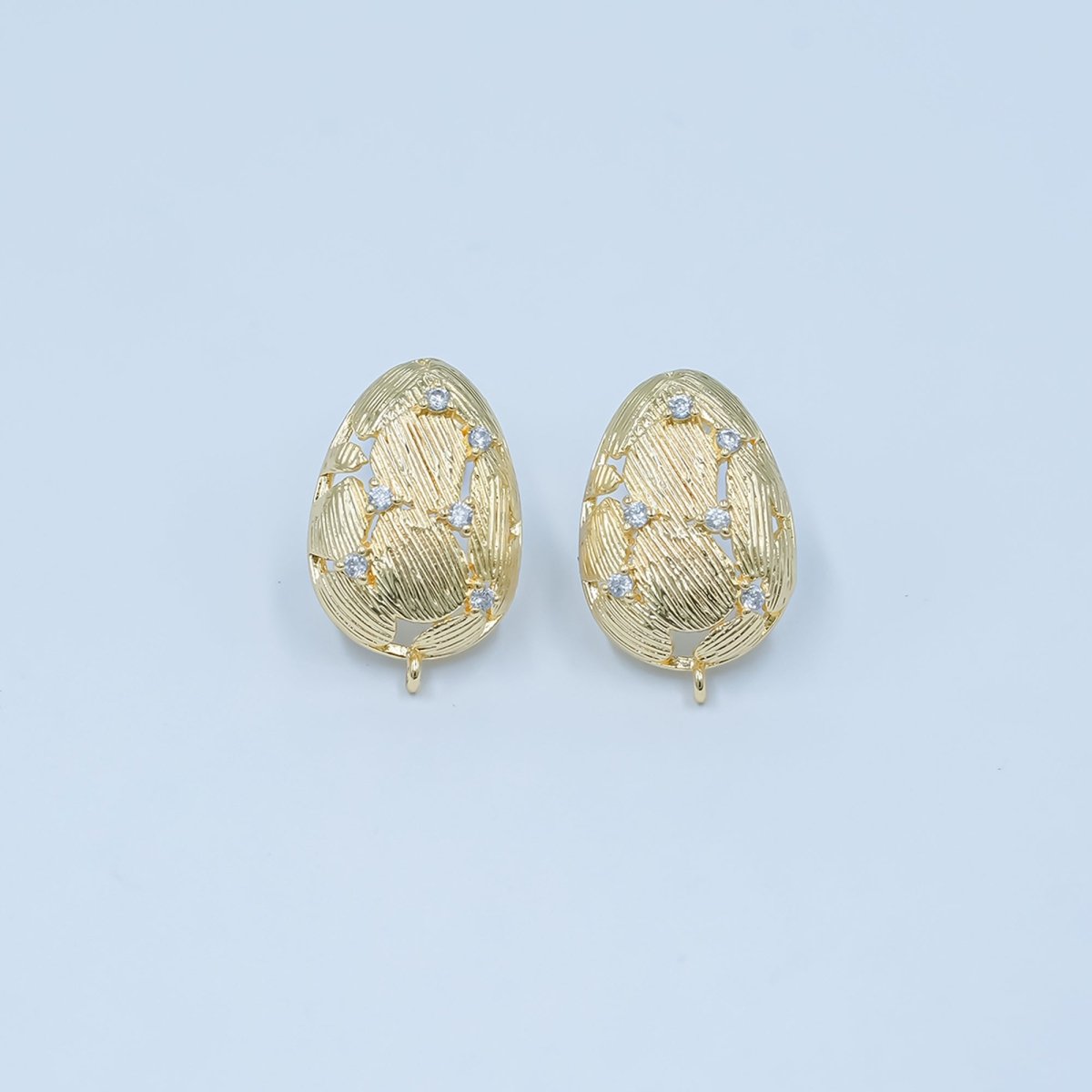 24K Gold plated CZ Geometric Lined Teardrop Drop Stud Earring Findings | Z1129 - DLUXCA