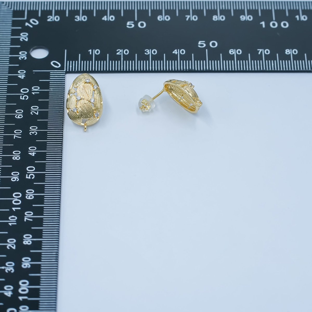 24K Gold plated CZ Geometric Lined Teardrop Drop Stud Earring Findings | Z1129 - DLUXCA