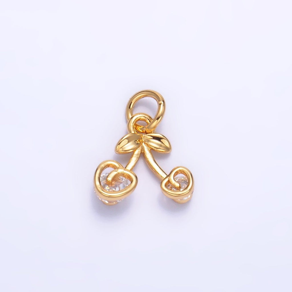 24K Gold plated CZ Heart Cherry Fruit Charm in Gold & Silver | W321