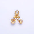 24K Gold plated CZ Heart Cherry Fruit Charm in Gold & Silver | W321