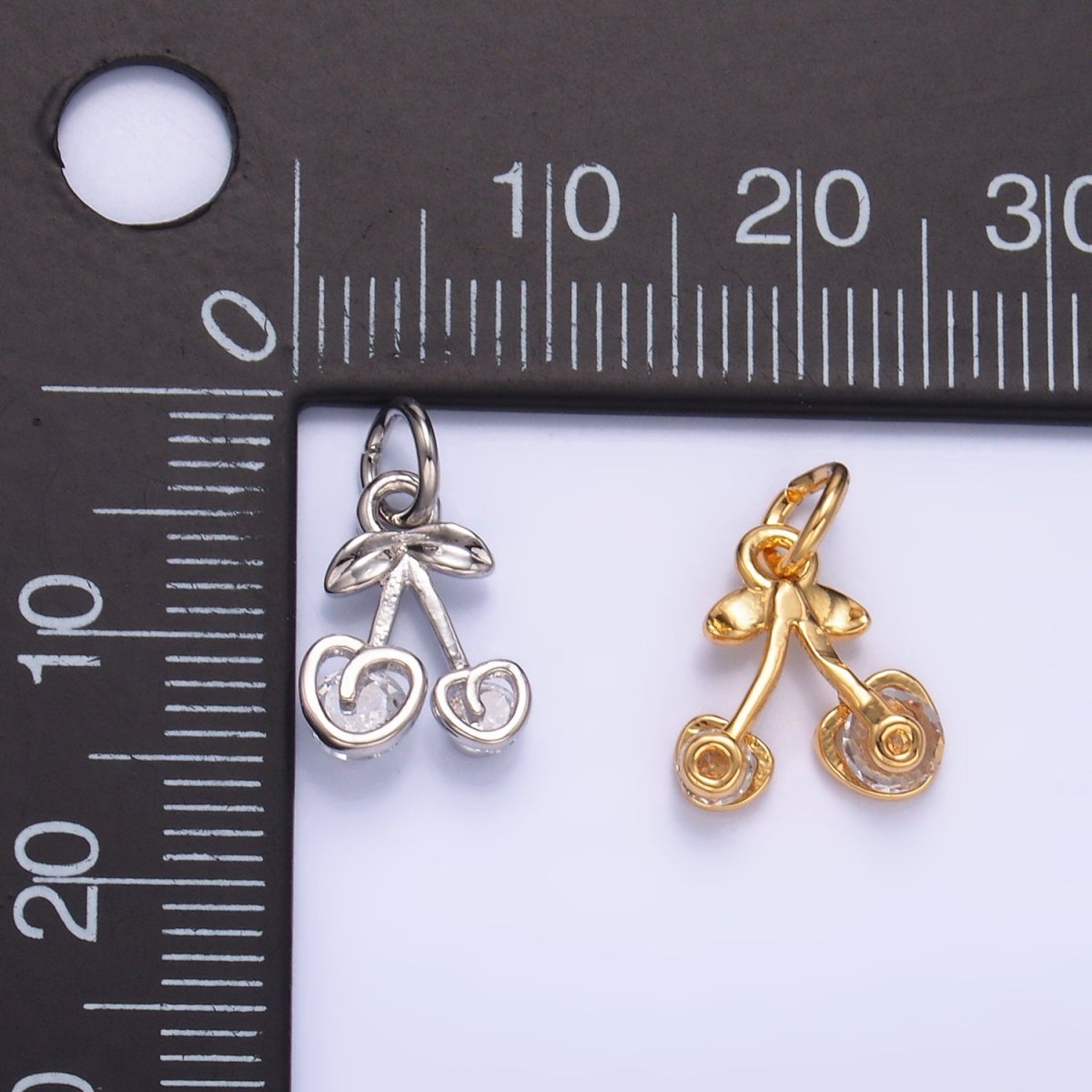 24K Gold plated CZ Heart Cherry Fruit Charm in Gold & Silver | W321