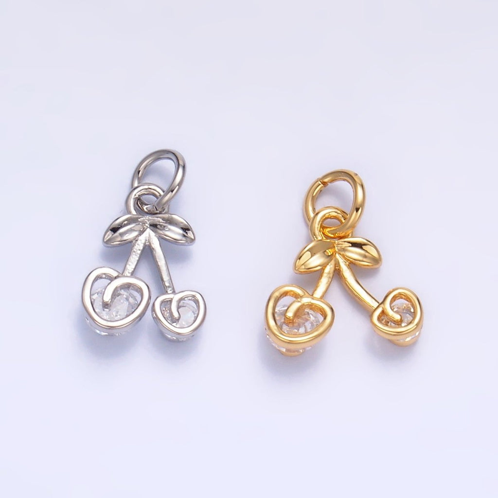 24K Gold plated CZ Heart Cherry Fruit Charm in Gold & Silver | W321