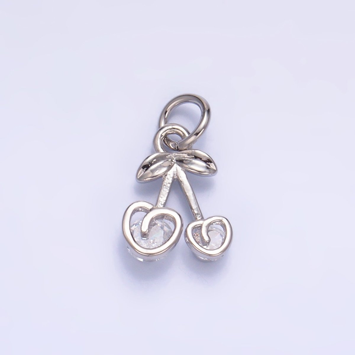24K Gold plated CZ Heart Cherry Fruit Charm in Gold & Silver | W321