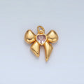 24k Gold plated CZ Heart Puffy Ribbon Bow Charm | X - 311 - DLUXCA